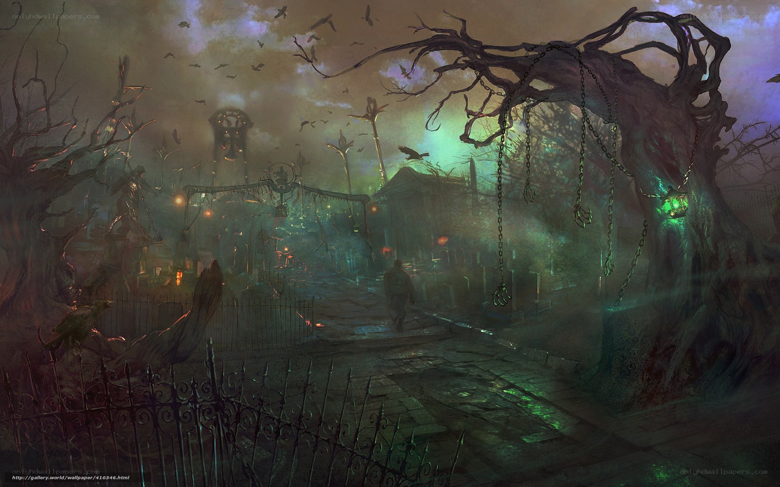 haunted graveyard at night