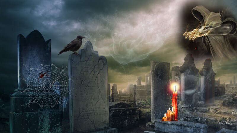 Haunted Graveyard Scene — Gray