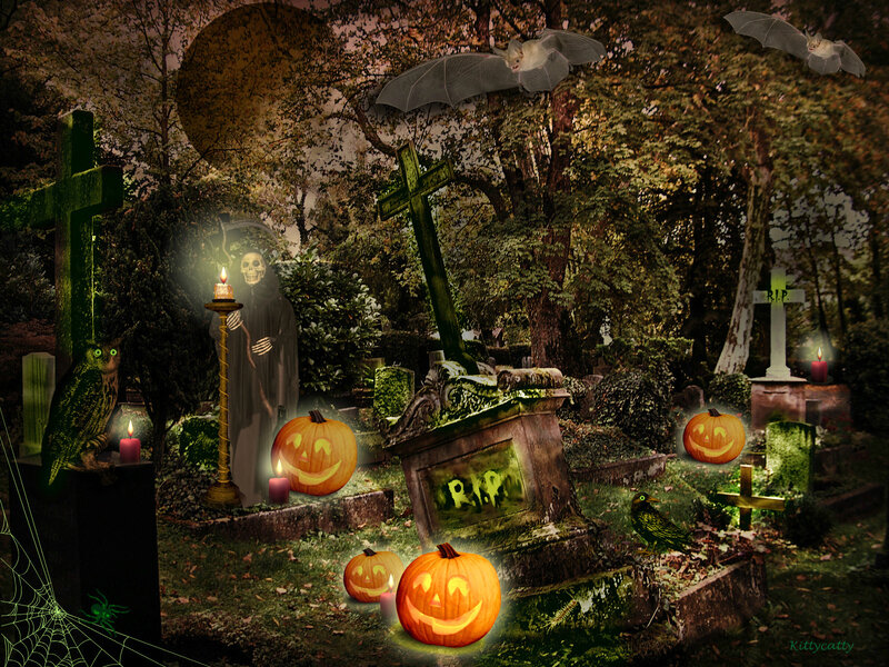 Haunted Graveyard Scene — Green