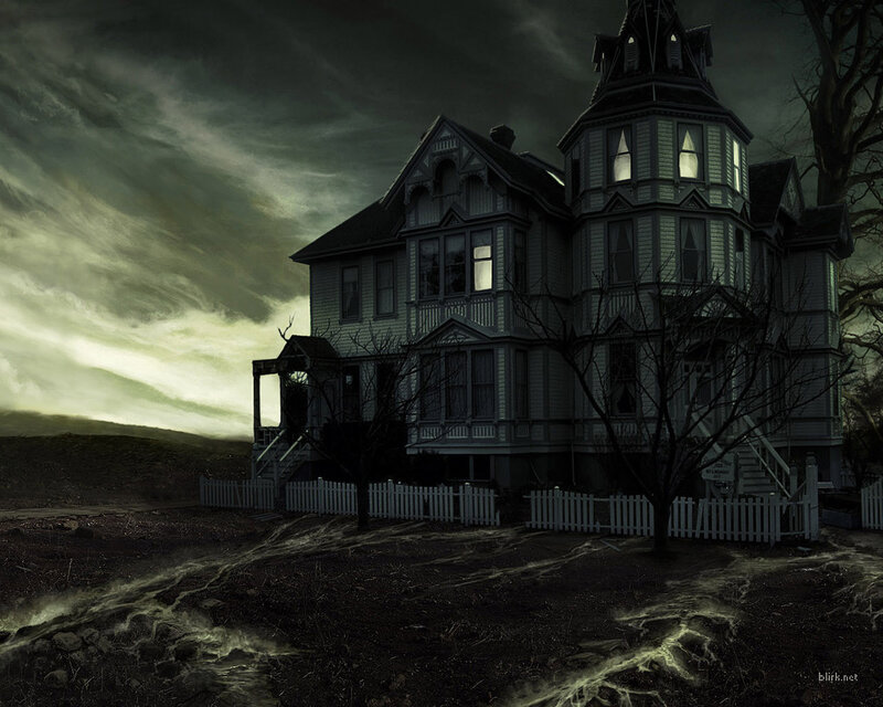 haunted house at dusk