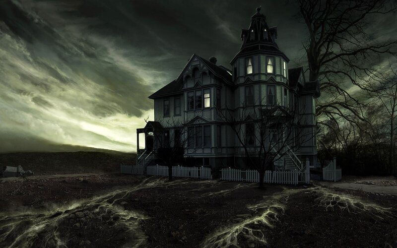 haunted house at dusk