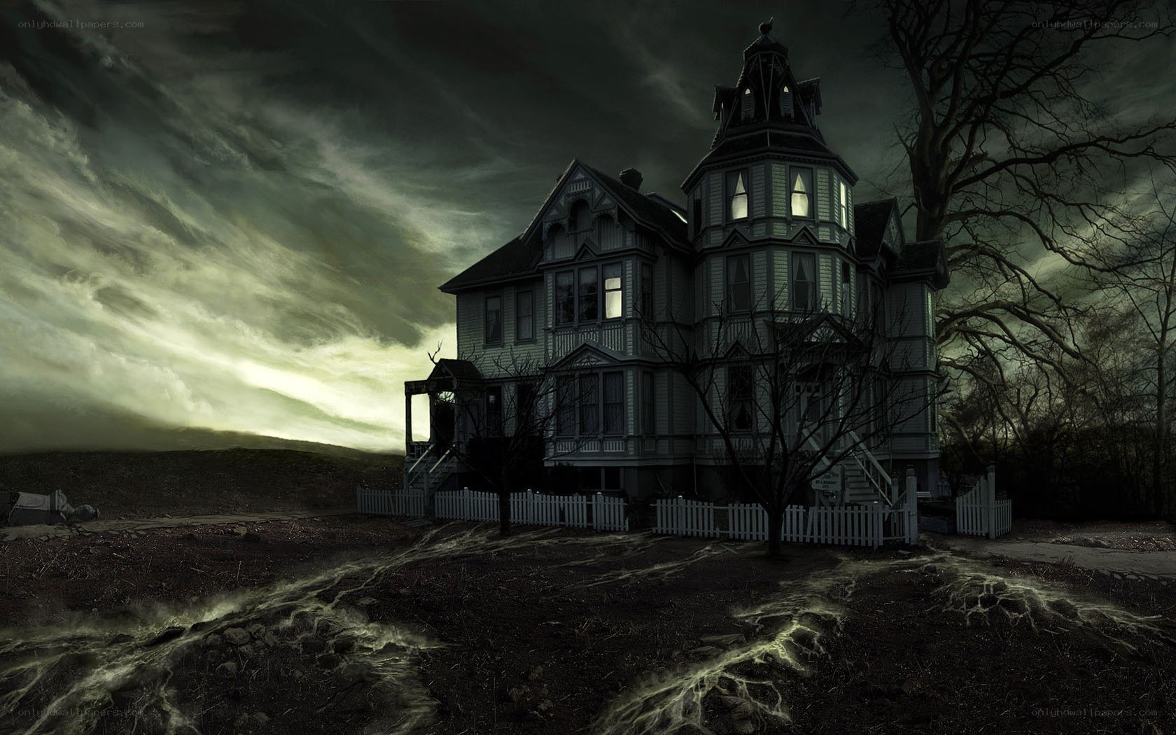 haunted house at dusk