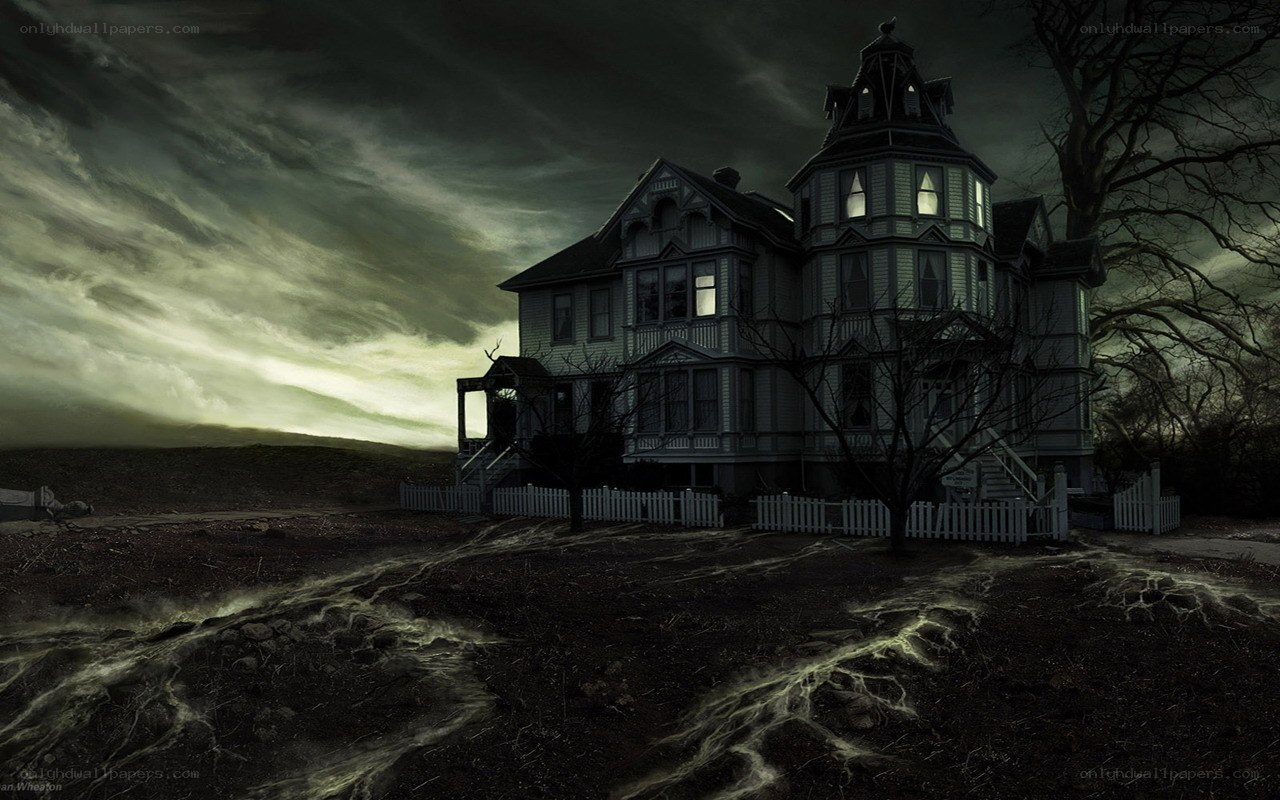 haunted house at dusk