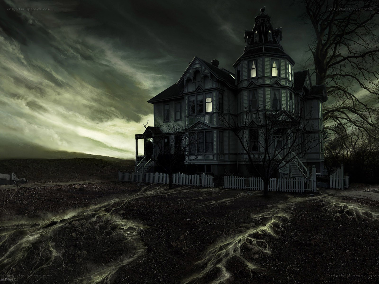 haunted house at dusk