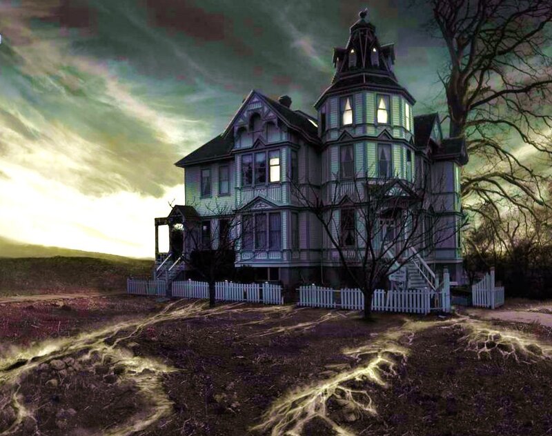 haunted house at dusk