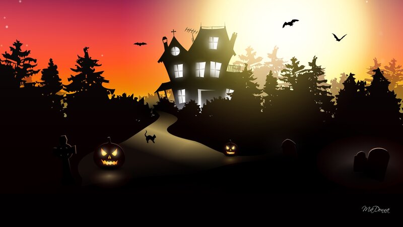 Haunted House at Dusk — Orange, Spooky