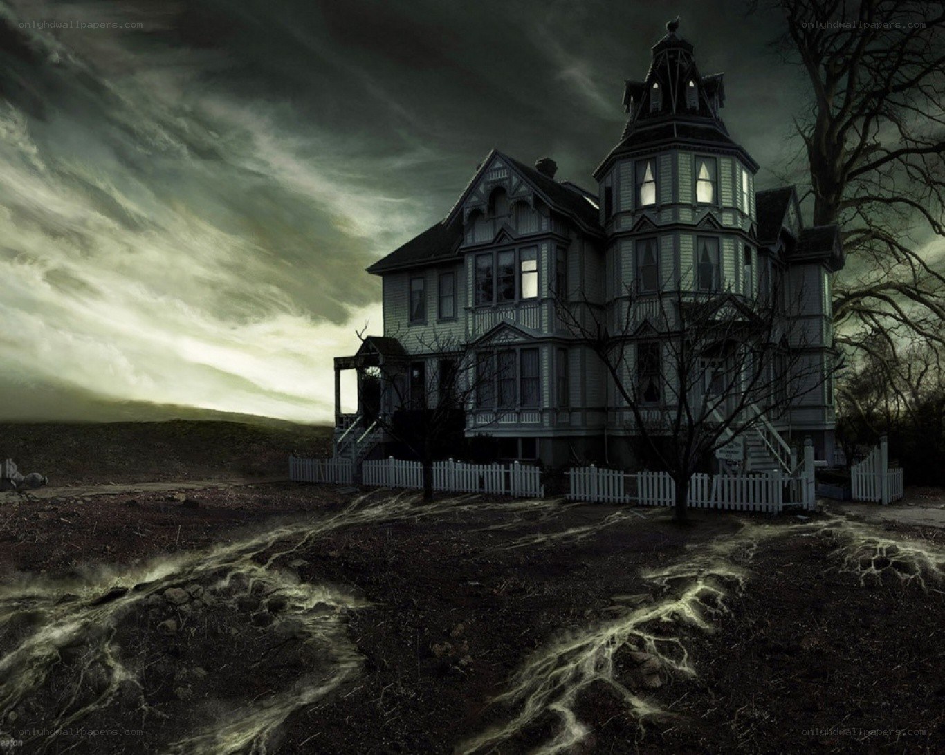 haunted house at dusk