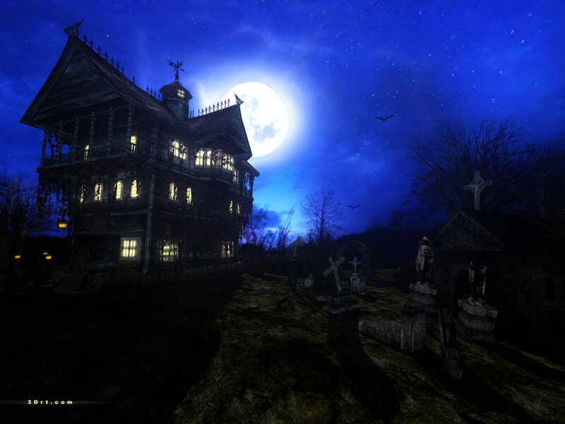 haunted house at night