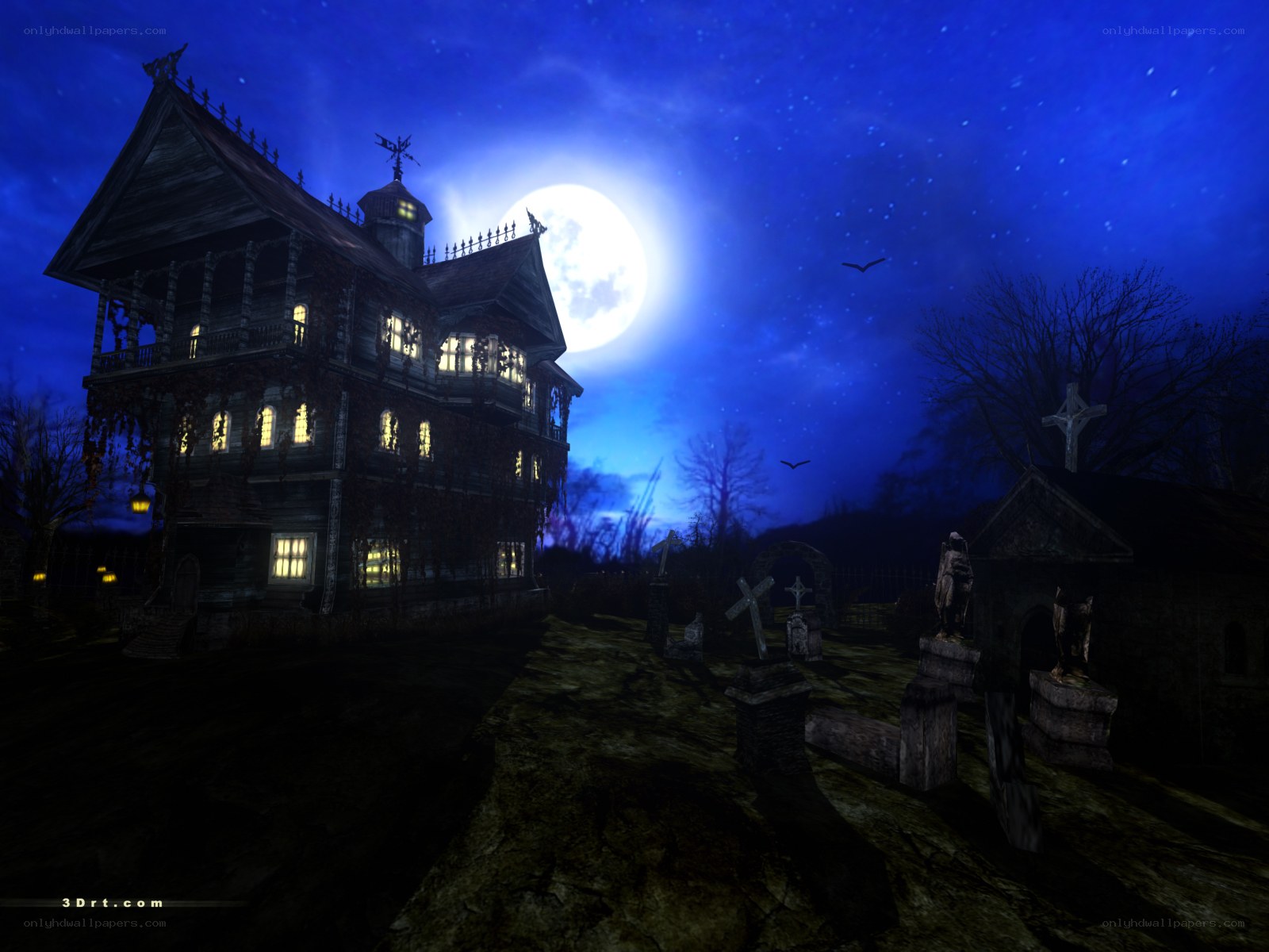 haunted house at night