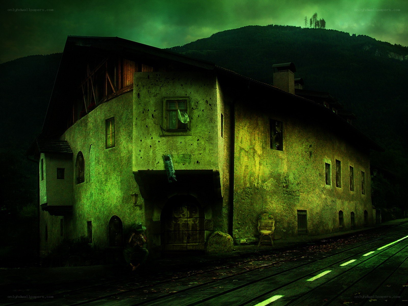 haunted house at night
