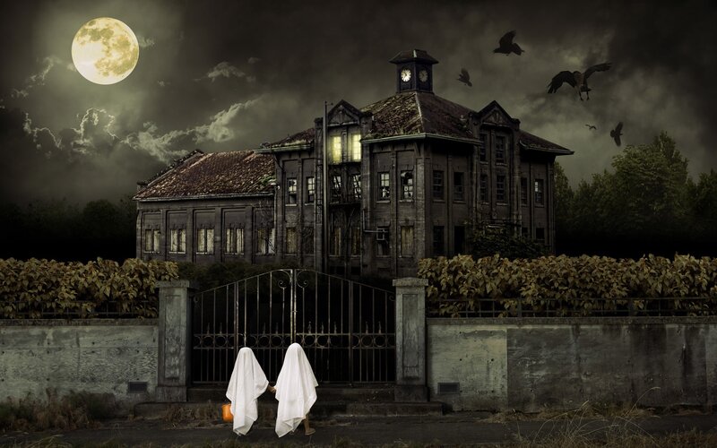 haunted house at night