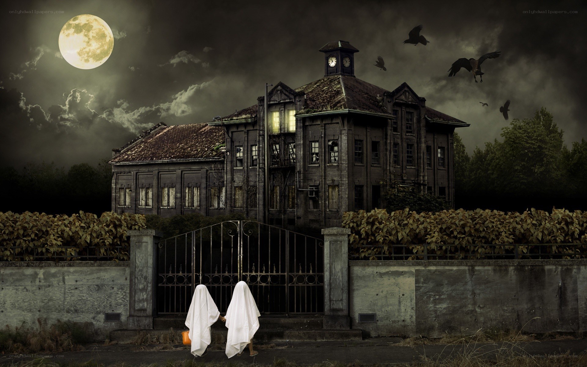 haunted house at night