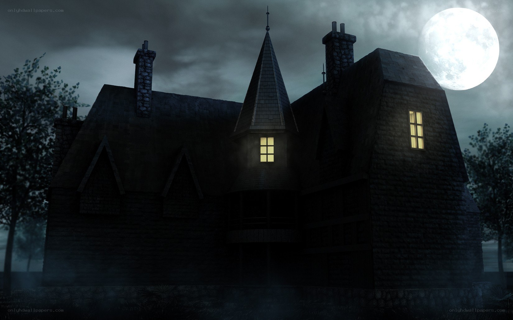 haunted house at night