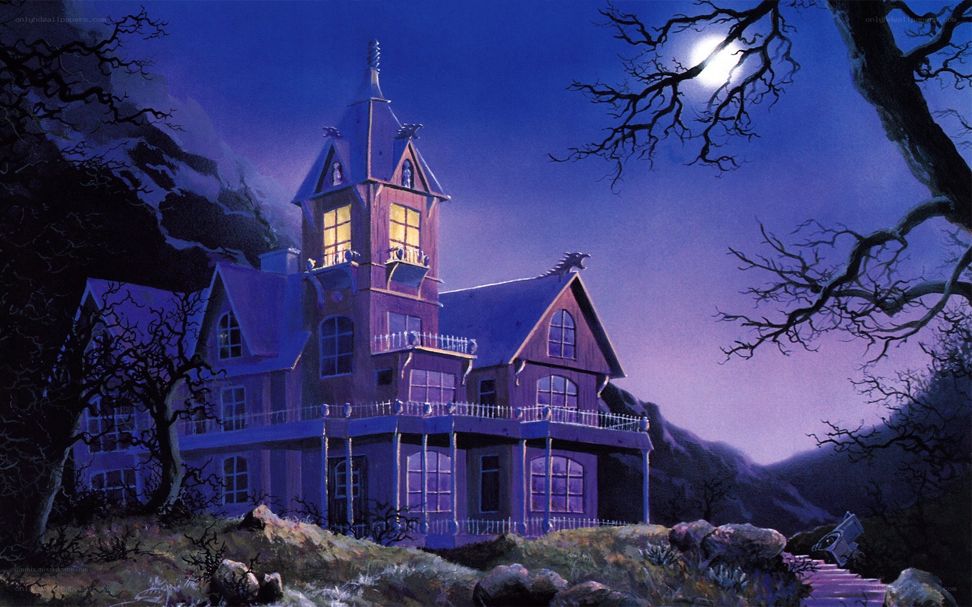 haunted house at night