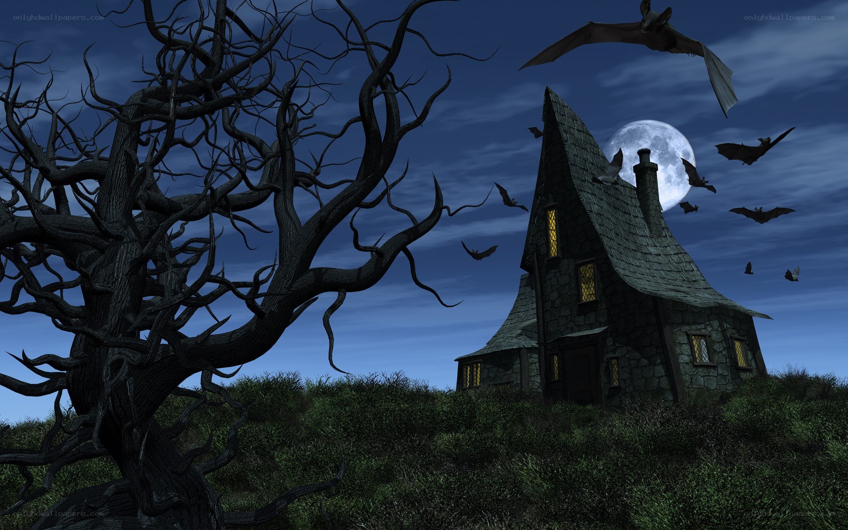 haunted house at night