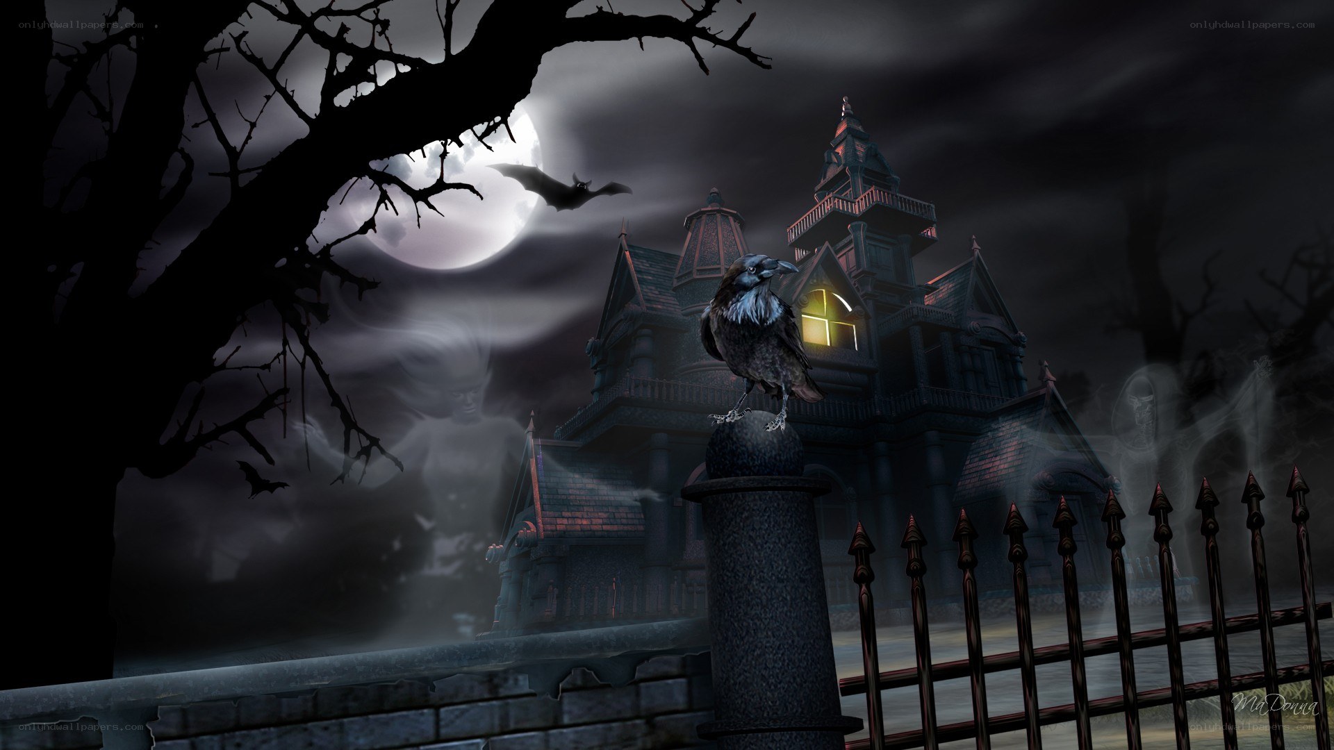 haunted house at night