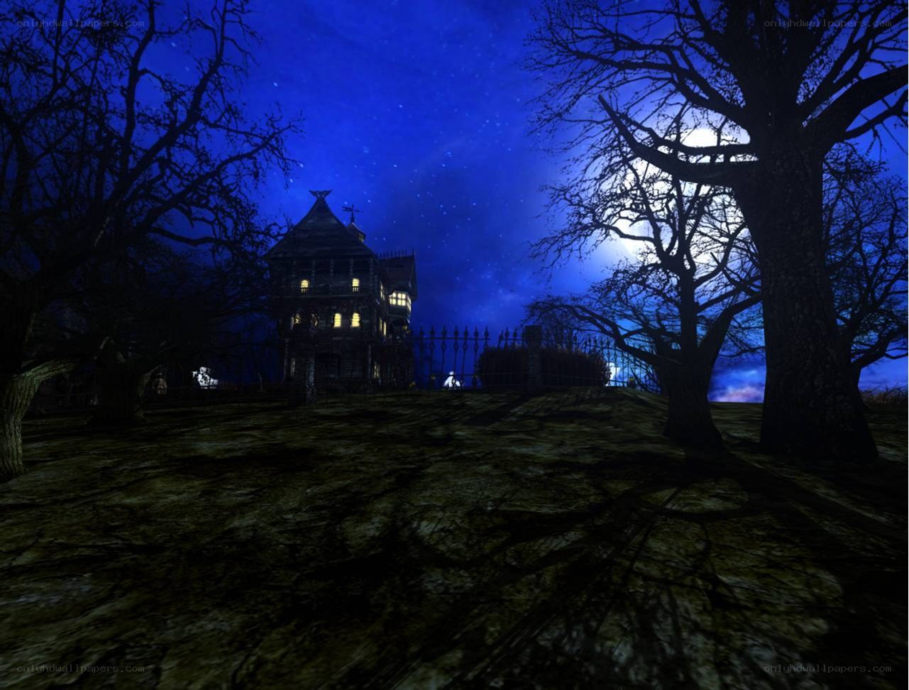 haunted house at night