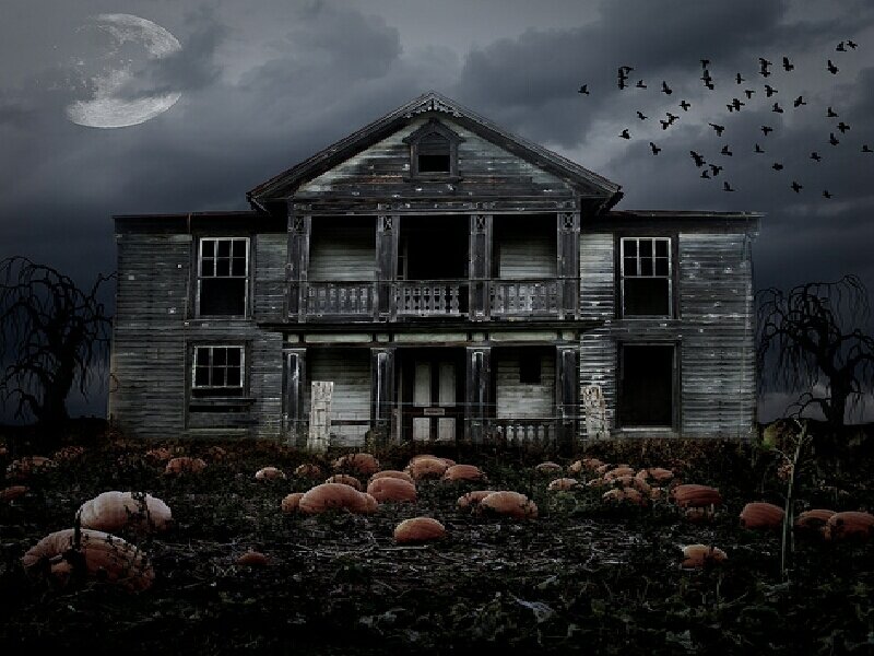 haunted house at night