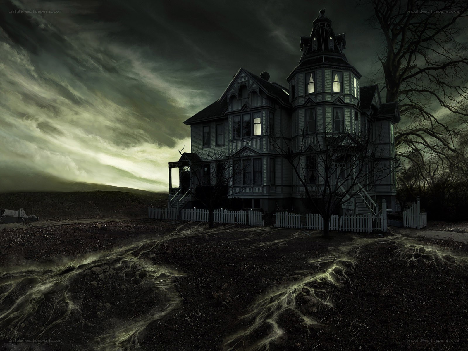haunted house at night