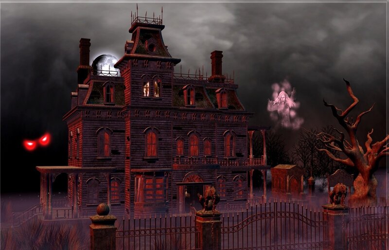 haunted house at night