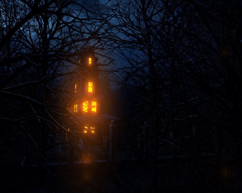 Haunted House at Night — Black, Creepy, 3d Render
