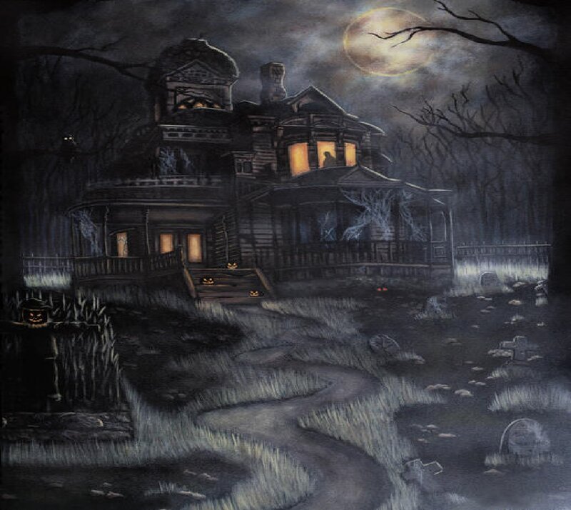 Haunted House at Night — Black, Creepy, Illustration
