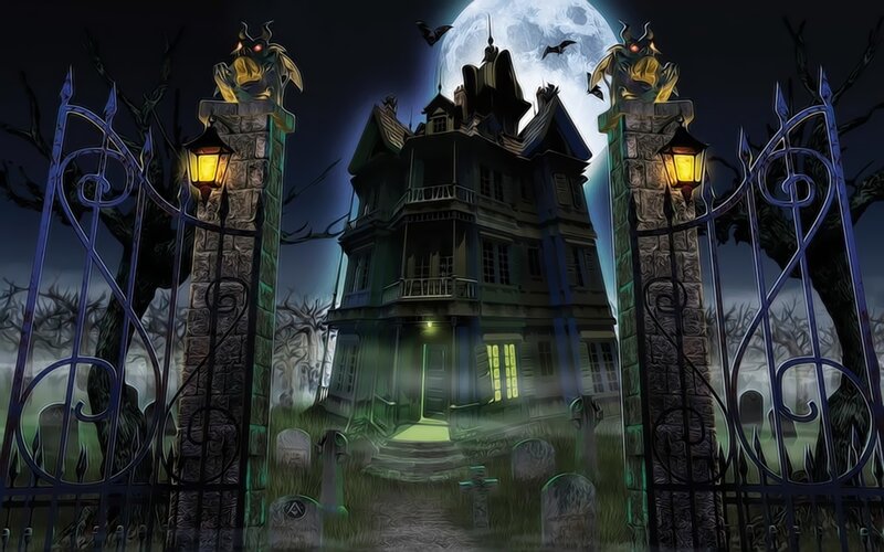Haunted House at Night — Black, Creepy