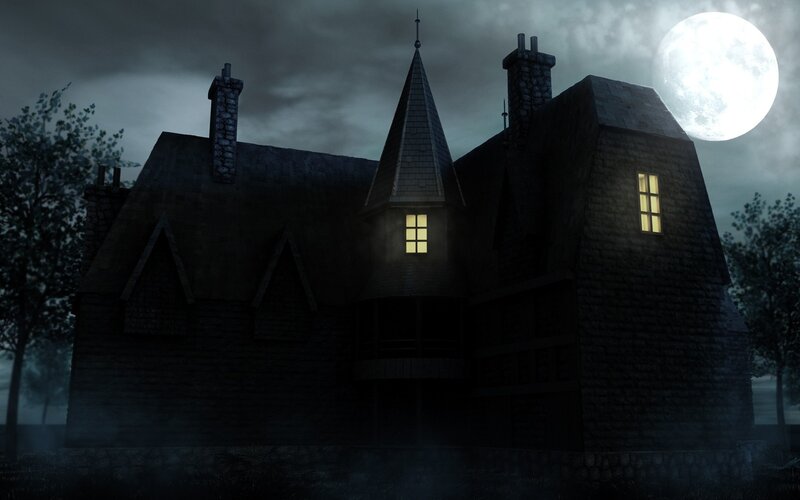 Haunted House at Night — Black, Dark, 3d Render, Moon