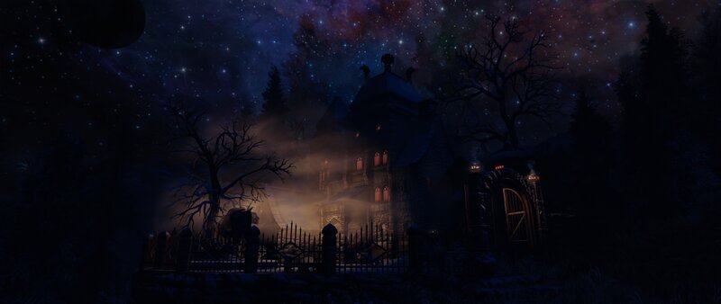 Haunted House at Night — Black, Dark, 3d Render