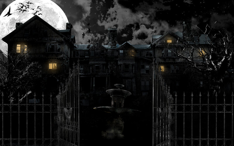Haunted House at Night — Black, Dark, Digital Art