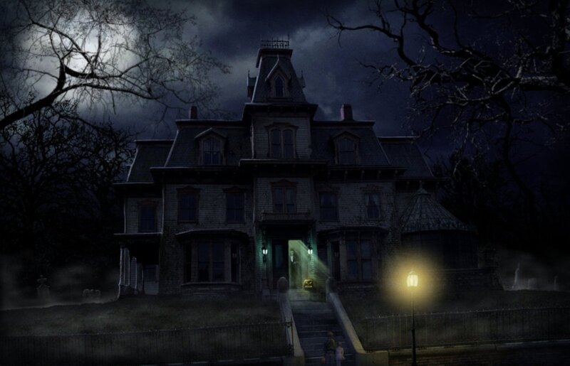 Haunted House at Night — Black, Dark, Eerie, Digital Art