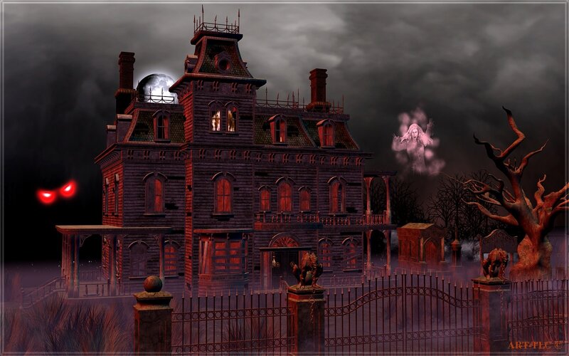 Haunted House at Night — Black, Dark