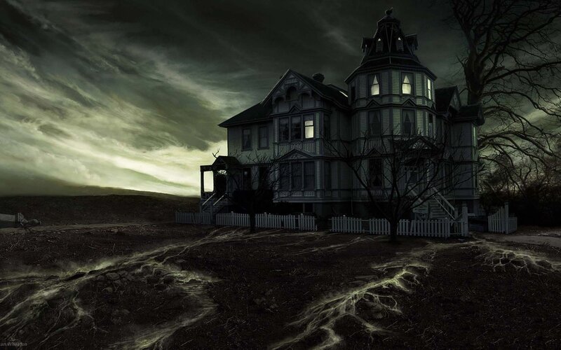 Haunted House at Night — Black, Eerie