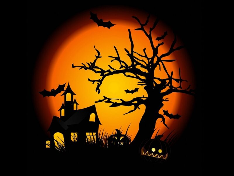 Haunted House at Night — Black, Spooky, Digital Art, Bats
