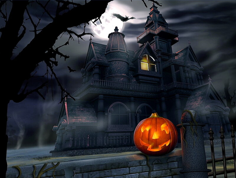 Haunted House at Night — Black, Spooky, Digital Art