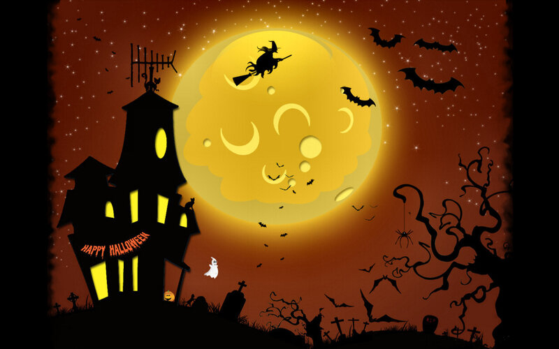 Haunted House at Night — Black, Spooky, Digital Art, Witch