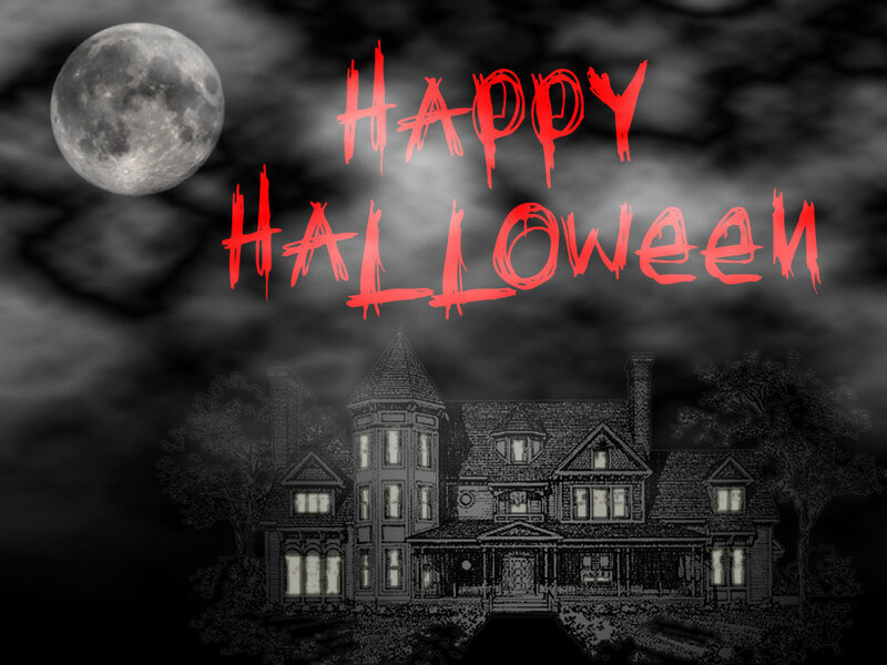 Haunted House at Night — Black, Spooky, Illustration