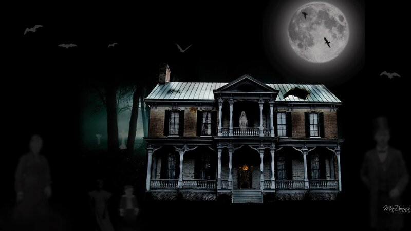 Haunted House at Night — Black