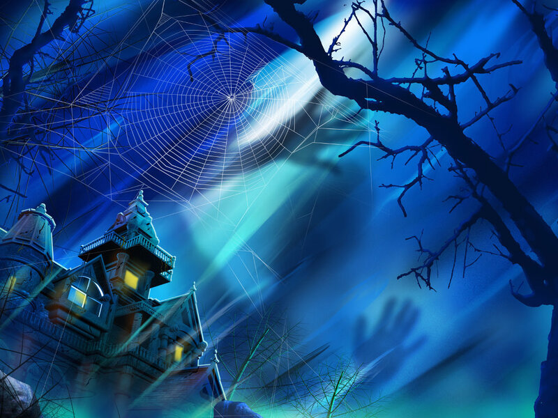 Haunted House at Night — Blue, Creepy