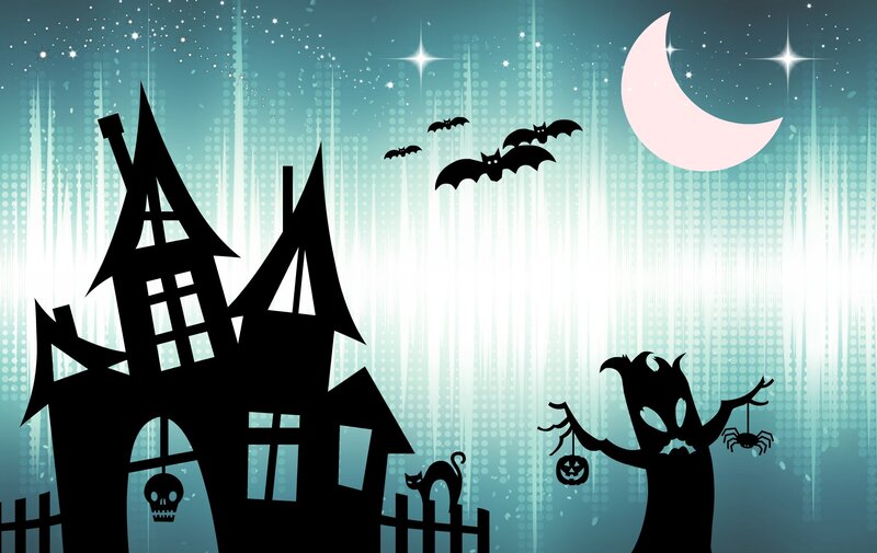 Haunted House at Night — Blue, Creepy, Vector Art