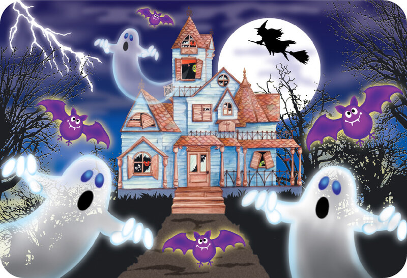 Haunted House at Night — Blue, Spooky, Illustration