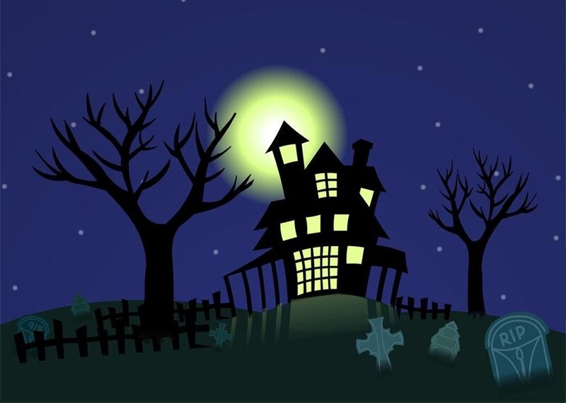 Haunted House at Night — Blue, Spooky