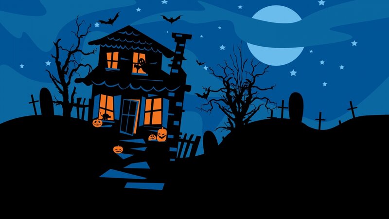 Haunted House at Night — Blue, Spooky, Vector Art