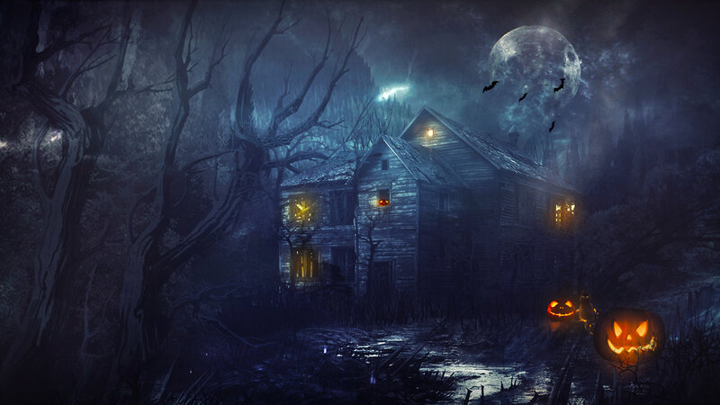 Haunted House at Night — Dark Blue, Creepy