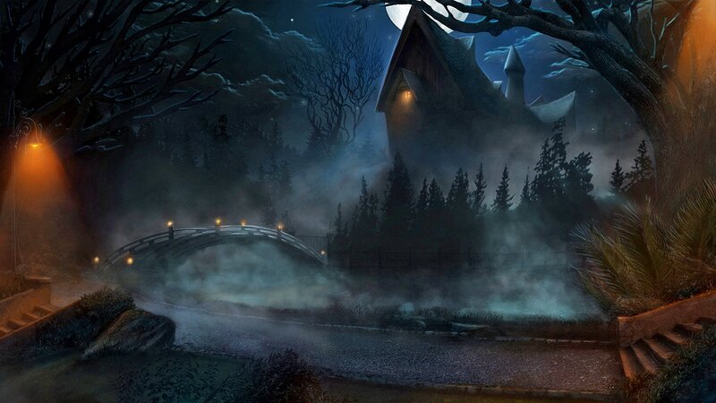 Haunted House at Night — Dark Blue, Mysterious