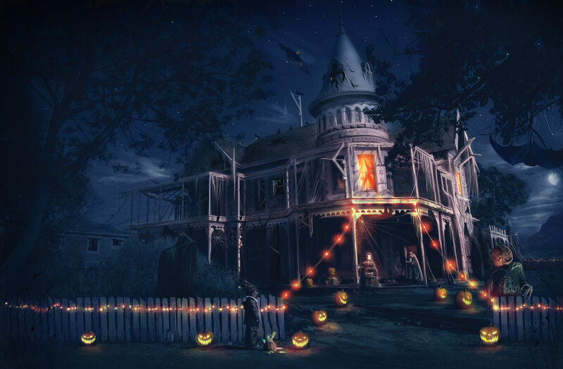 Haunted House at Night — Dark Blue, Spooky