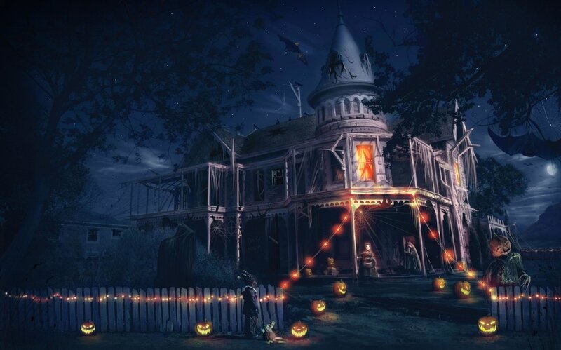 Haunted House at Night — Dark Blue
