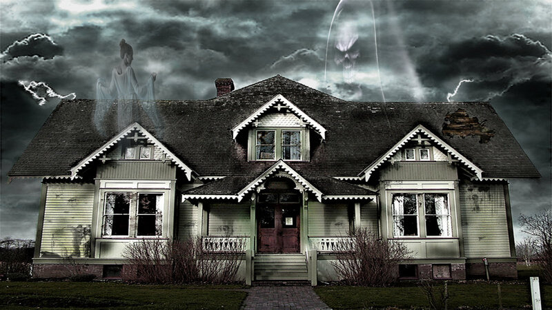 Haunted House at Night — Gray, Dark, Eerie