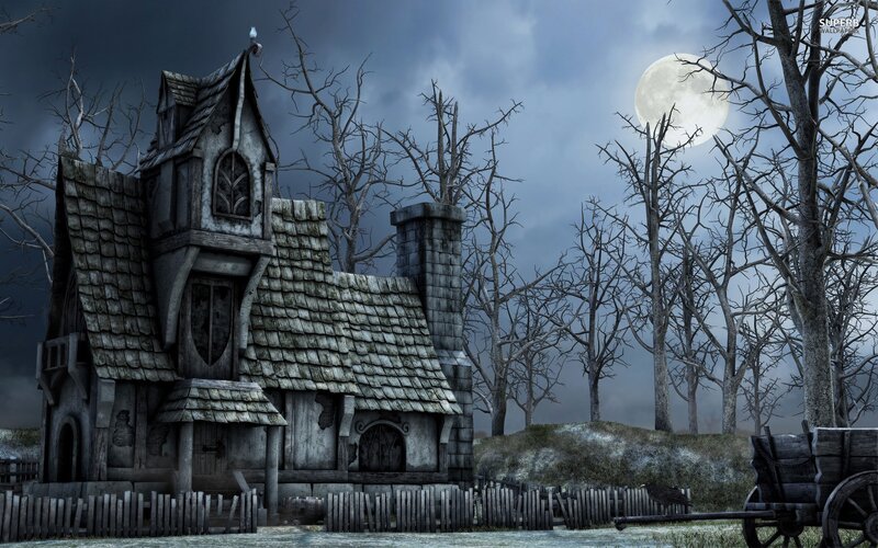 Haunted House at Night — Gray, Dark