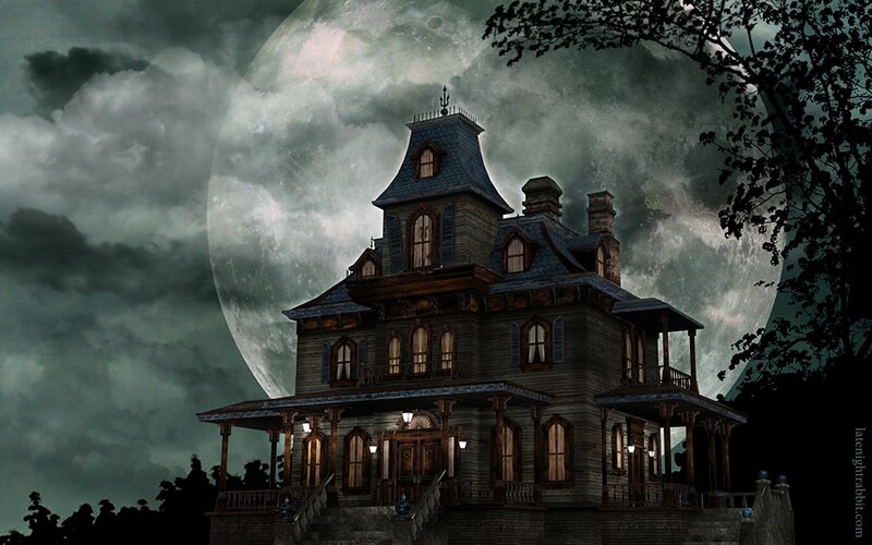 Haunted House at Night — Gray